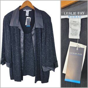 NEW Vintage Jacket Top Plus Size 24W 3X Glitter Stretch Event Black Evening